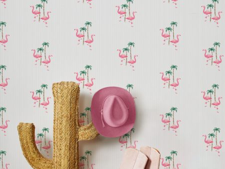 Barbie™ Land Flamingo Pinstripe  Wallpaper by Barbie™ - Sand For Discount