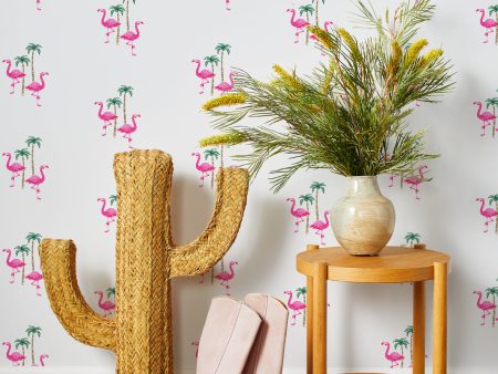 Barbie™ Land Flamingo Palm  Wallpaper by Barbie™ - 219 Pink on White For Cheap