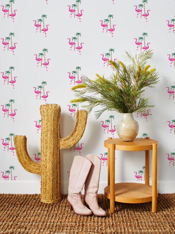 Barbie™ Land Flamingo Palm  Wallpaper by Barbie™ - 219 Pink on White For Cheap