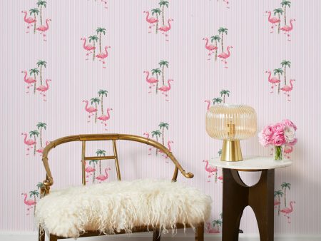 Barbie™ Land Flamingo Pinstripe  Wallpaper by Barbie™ - Pink Discount