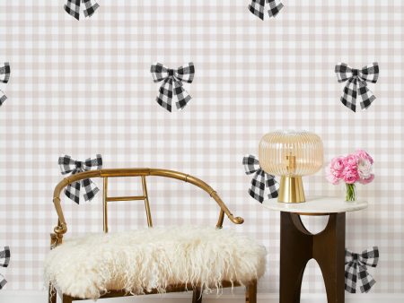 Barbie™ Gingham Bow  Wallpaper by Barbie™ - Black on Oyster Online now