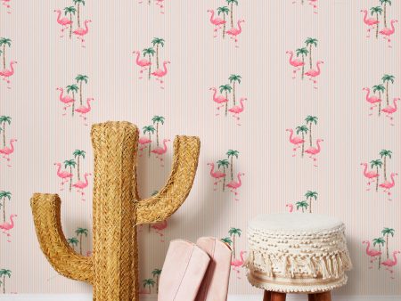 Barbie™ Land Flamingo Pinstripe  Wallpaper by Barbie™ - Peach Fashion