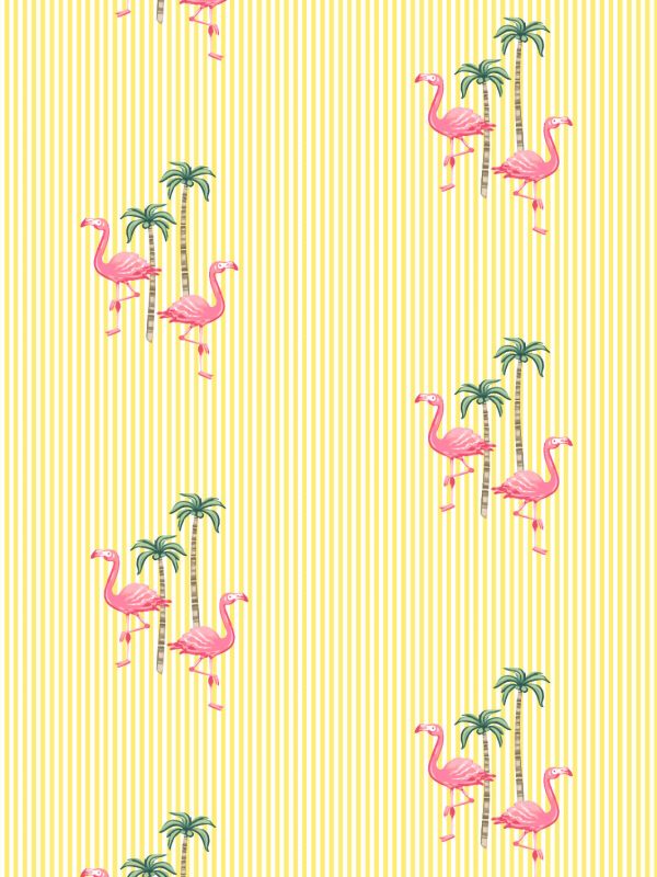 Barbie™ Land Flamingo Pinstripe  Wallpaper by Barbie™ - Yellow Online Hot Sale