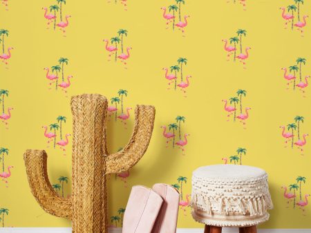 Barbie™ Land Flamingo Palm  Wallpaper by Barbie™ - Yellow Fashion