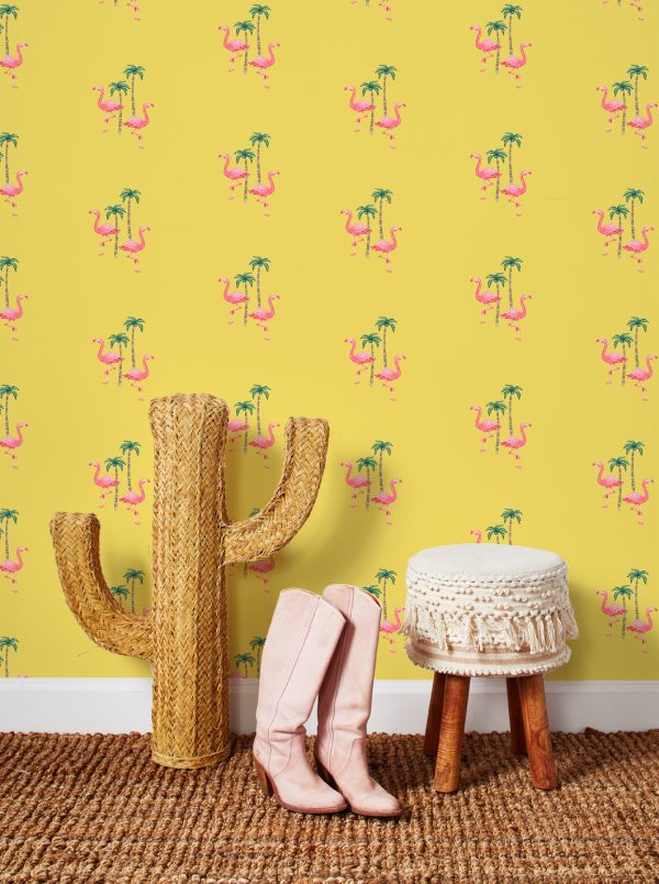 Barbie™ Land Flamingo Palm  Wallpaper by Barbie™ - Yellow Fashion