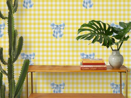 Barbie™ Gingham Bow  Wallpaper by Barbie™ - Cornflower on Yellow Supply