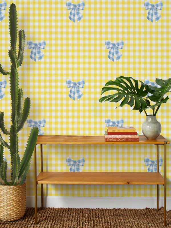 Barbie™ Gingham Bow  Wallpaper by Barbie™ - Cornflower on Yellow Supply