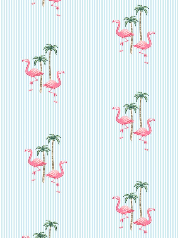 Barbie™ Land Flamingo Pinstripe  Wallpaper by Barbie™ - Blue For Discount