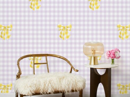 Barbie™ Gingham Bow  Wallpaper by Barbie™ - Daffodil on Lilac For Discount