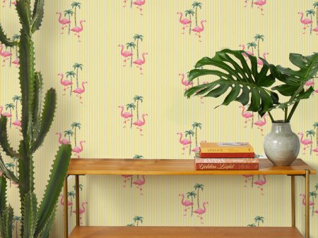 Barbie™ Land Flamingo Pinstripe  Wallpaper by Barbie™ - Yellow Online Hot Sale