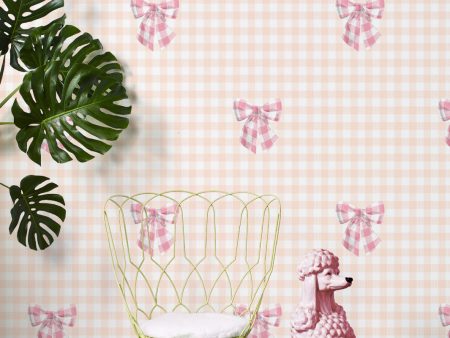 Barbie™ Gingham Bow  Wallpaper by Barbie™ - Bubblegum on Peach Online