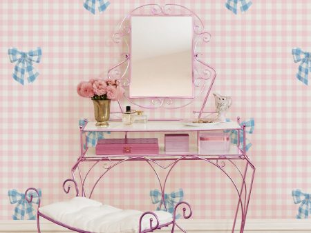 Barbie™ Gingham Bow  Wallpaper by Barbie™ - Cornflower on Ballet Slipper Cheap