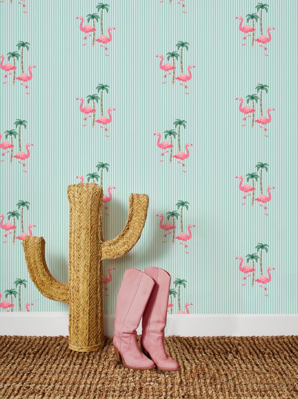 Barbie™ Land Flamingo Pinstripe  Wallpaper by Barbie™ - Mint Supply