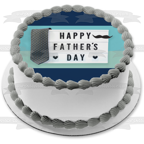 Happy Father s Day Mustache Hearts Tie Edible Cake Topper Image ABPID54052 Online Sale