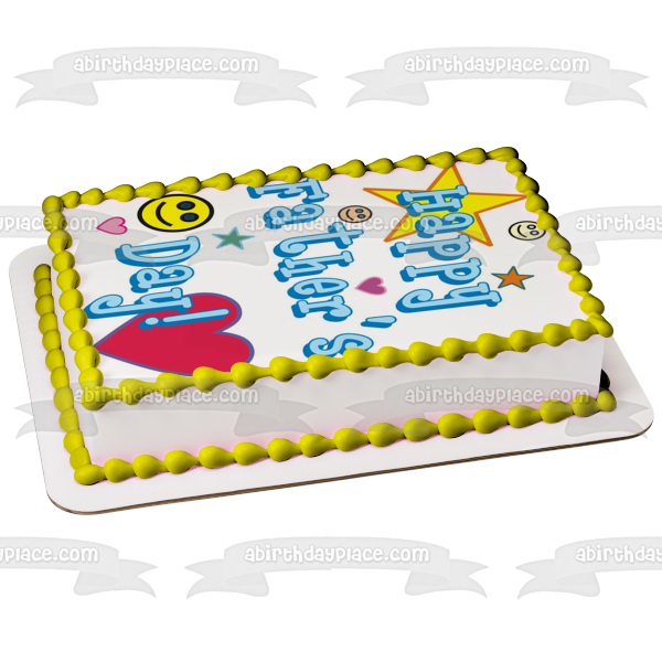 Happy Father s Day Colorful Hearts Stars and Smiley Faces Edible Cake Topper Image ABPID54045 Online