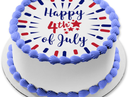 Happy 4th of July Independence Day Red White and Blue Stars Edible Cake Topper Image ABPID54056 For Sale