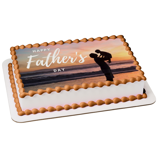 Happy Father s Day Father and Baby Silhouette Ocean Background Edible Cake Topper Image ABPID54037 Online now