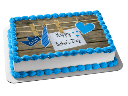 Happy Father s Day Heart Crown Tie Clothespin Line Note Edible Cake Topper Image ABPID54053 For Sale