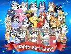 Bluey Cast Happy Birthday Banner Bandit Chilli Mrs. Retreiver Aunt Trixie Heeler Edible Cake Topper Image ABPID54026 on Sale