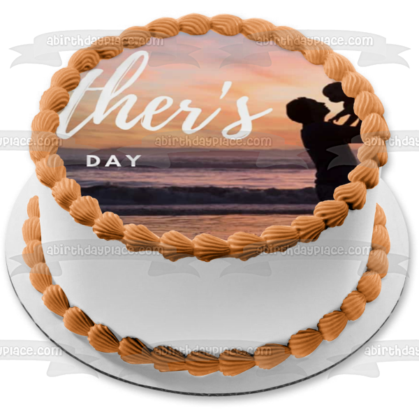 Happy Father s Day Father and Baby Silhouette Ocean Background Edible Cake Topper Image ABPID54037 Online now