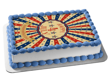 Happy 4th of July Independence Day Red White and Blue Stars Edible Cake Topper Image ABPID54065 For Cheap