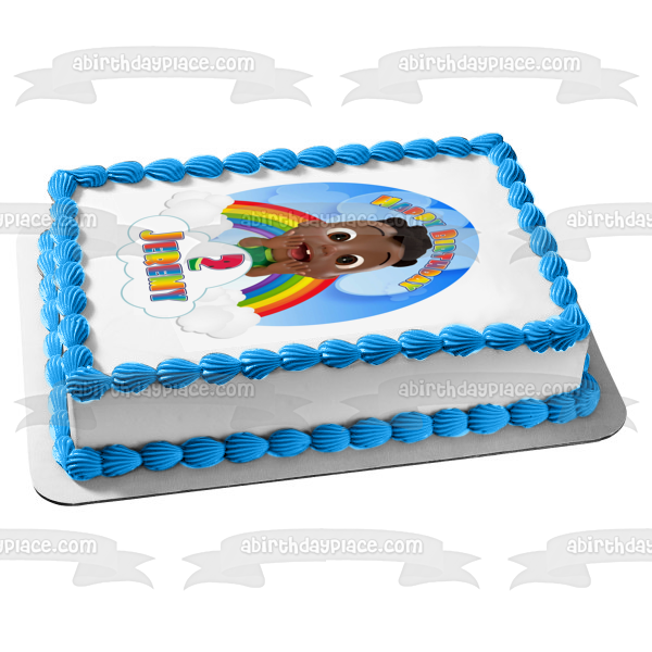 Cocomelon Cody Rainbow Clouds Happy Birthday Your Personalized Name Edible Cake Topper Image ABPID54031 Cheap