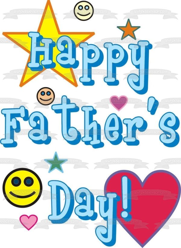 Happy Father s Day Colorful Hearts Stars and Smiley Faces Edible Cake Topper Image ABPID54045 Online