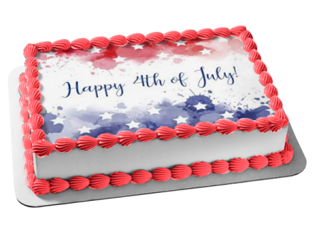 Happy 4th of July Independence Day White Stars Edible Cake Topper Image ABPID54055 Discount